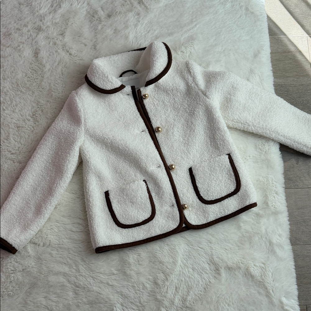 Janie and Jack Cream Jacket with Brown Trim